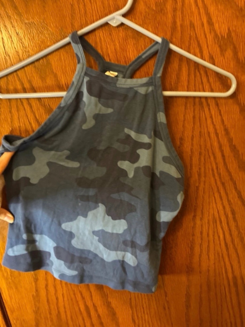 Fabletics Blue Camo High-Neck Crop Tank